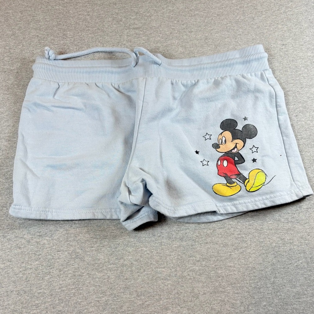 Disney Mickey Mouse Shorts Girls XL 15/17 Blue Graphic Fleece Lounge Shorts